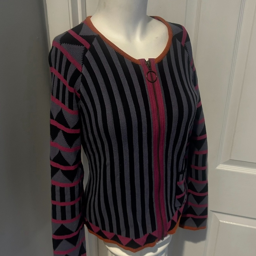 GUDRUM LJUDIN MULTI COLOR COTTON ZIP UP VERY COMTY SWEATER S/S